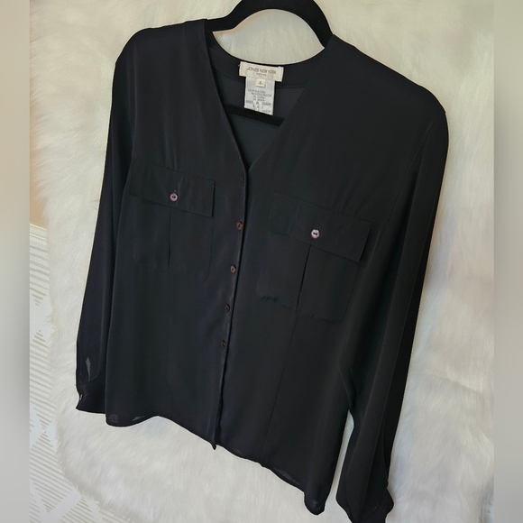 Jones New York Petite Classic Sheer Button Up Blouse - Picture 2 of 8